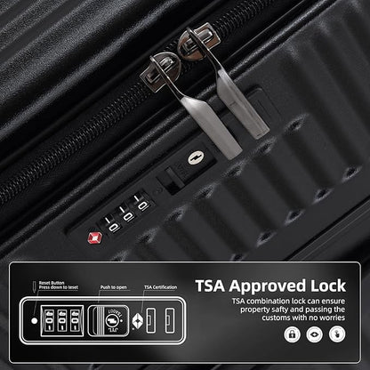 2 pieces 20/29 Aluminum Frame Carry On and Checked Luggage Set with Side Opening, Lightweight Hardshell ABS+PC Trunk Suitcase with TSA Lock, 360° Universal Wheels & Adjustable Handle, Black