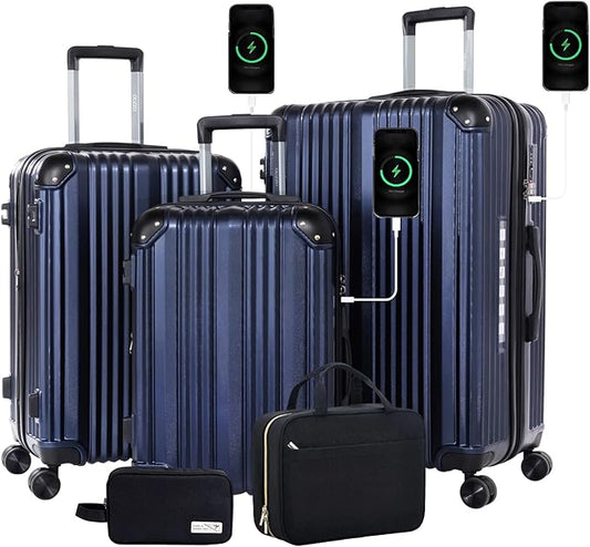 OUZZO 3 Piece Luggage Sets Hardshell Expandable Suitcases Sets with Double Spinner Wheels Lightweight ABS+PC Checked Luggage with TSA Lock for Women Men Family Trips