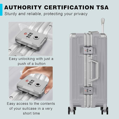 AnyZip Carry On Luggage PC+ABS Aluminum Frame Zipperless Luggage Hard Shell Suitcase with TSA Lock Double Spinner Wheels 20 Inch Silver