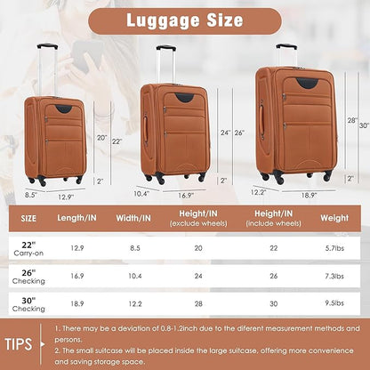 Luggage Sets 3 Piece Softside Expandable Lightweight Durable Softshell Suitcase Sets Spinner Wheels TSA Lock