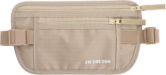 Money Belt for Travel - Hidden Travel Pouch Protect Your Credit and Money With RFID Blocking Passport Holder Waist Wallet (Khaki)