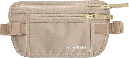 Money Belt for Travel - Hidden Travel Pouch Protect Your Credit and Money With RFID Blocking Passport Holder Waist Wallet (Khaki)