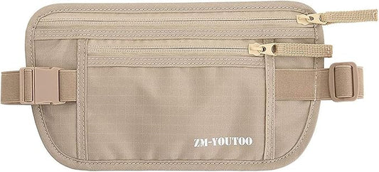 Money Belt for Travel - Hidden Travel Pouch Protect Your Credit and Money With RFID Blocking Passport Holder Waist Wallet (Khaki)