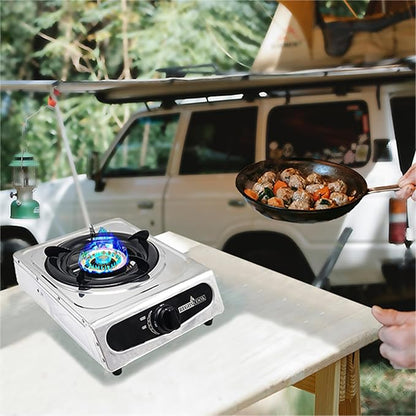 1Burner Propane Gas Cooktop,Camping Portable LPG Gas Stove, Auto Ignition Stainless Steel Countertop with regulator burner grate