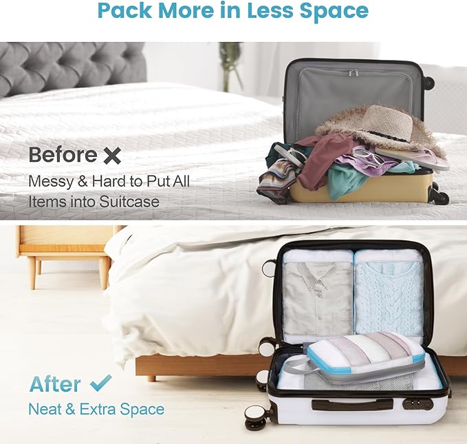 Cambond See Through Compression Packing Cubes Mesh - 4 Pack Mesh Packing Cubes for Travel Women, Lightweight Expandable Travel Bag Organizer Compression Cubes for Carry on Suitcase, White