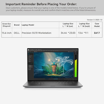 Smatree 15.6 inch Laptop Sleeve for DELL Precision 5570 Workstation, DELL Laptop Case with Accessory Pocket, YKK Zipper, Patented Shockproof Design (E617)