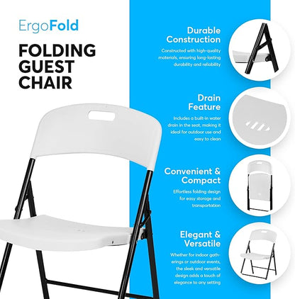 Oline Folding Chair, Indoor Outdoor Plastic Commercial Stackable Foldable Guest Chairs for Events Office Wedding Party Picnic Kitchen Dining, 350lb Capacity (White, 2 Pack)