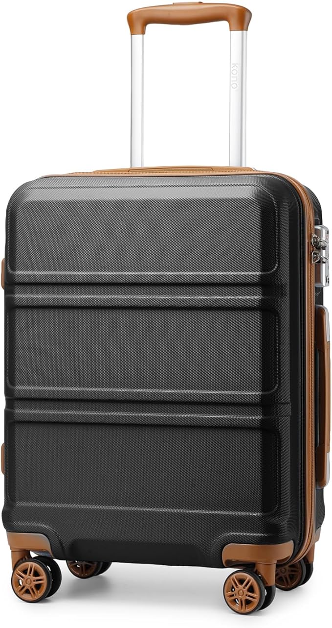 Kono 20'' Carry on Luggage with Spinner Wheel TSA Lock, Lightweight PC+ABS Hardside Luggage Durable Small Carry on Suitcase Apricot Black