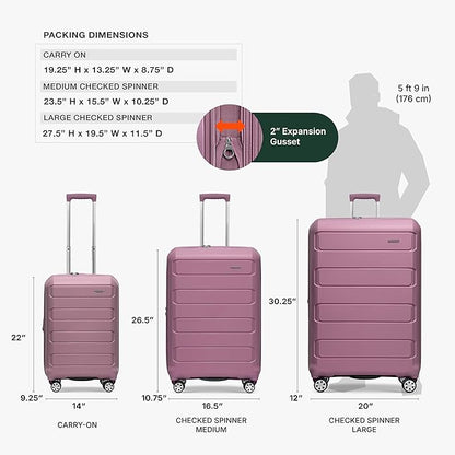 Traveler's Choice Pagosa Indestructible Hardshell Expandable Spinner Luggage, Mauve, 22-Inch Carry-on