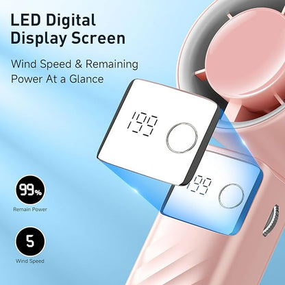 Portable Handheld Turbo Fan - Foldable Mini Fan with Air Turbo Tech, 1-199 Speed Adjustment, 20H Runtime, LED Display, Battery-Powered for Indoor/Outdoor Use Nude Pink