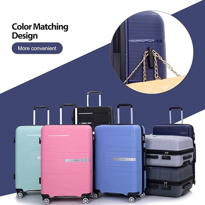 Luggage 3 Piece Sets Suitcase Set with Double Spinner Wheels, Lightweight Carry On Hardside Travel Luggage with TSA Lock, (20/24/28) (Navy)