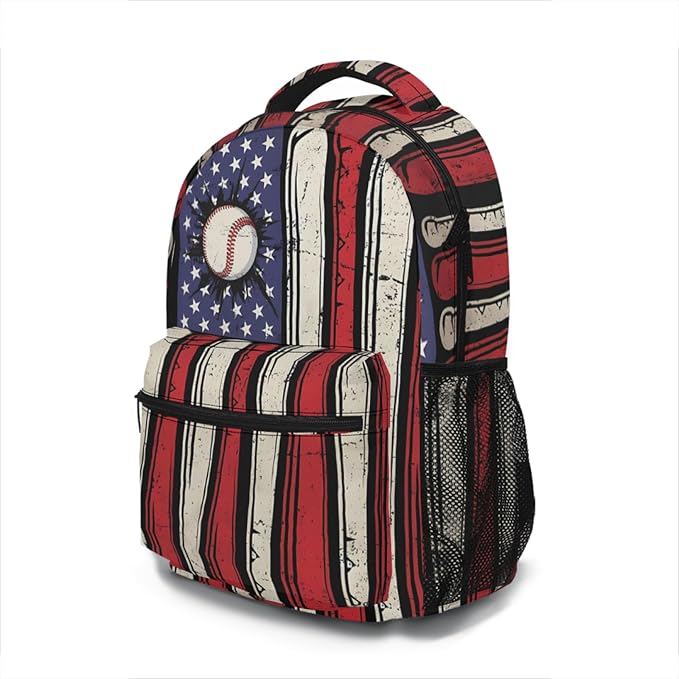 American Flag Baseball Print Backpack, Laptop Backpack with Multiple Pockets for Adult Hiking Travel Work 17 Inch