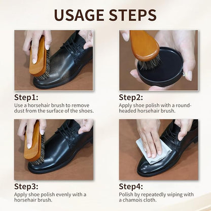 IKI Shoe Polish & Shine Kit - 12 PCS Leather Boot Care Kit with Shoe Polish, Saddle Soap, Mink Oil, Shoe Shine Sponge, Horsehair Shoe Brush, Suede Cloth, Shoe Horn & Storage Bag – Gift for Men & Women