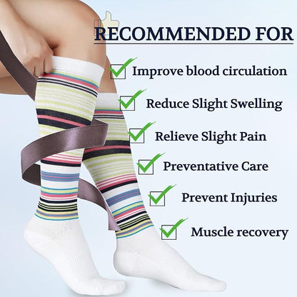 LIN PERFORMANCE Compression Socks for Women and Men 3 Pairs 8-15 mmHg Cotton Knee High Support Socks for Travel Sport