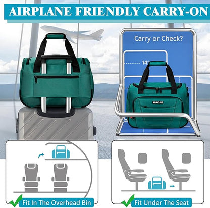 Underseat Carry On luggage Bag Airplanes Personal Item Bags, Gym Bag for Men Weekender Overnight Travel Tote Bag Shoulder Small Softside Carry on Luggage Travel Duffel Bags For Men,16 IN Peacock Green
