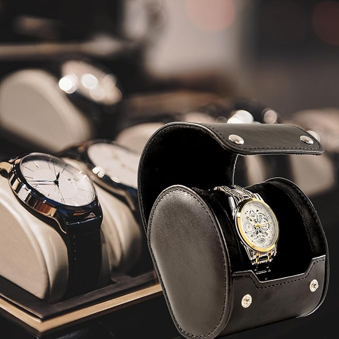 MR.OKAY Single Watch Travel Case-Classic Leather Watch Case With Superb Texture.Portable Watch Roll Or Organizer For Storage And Display.Men's Great Gift For Traveling, 100% Handmade by Artisans