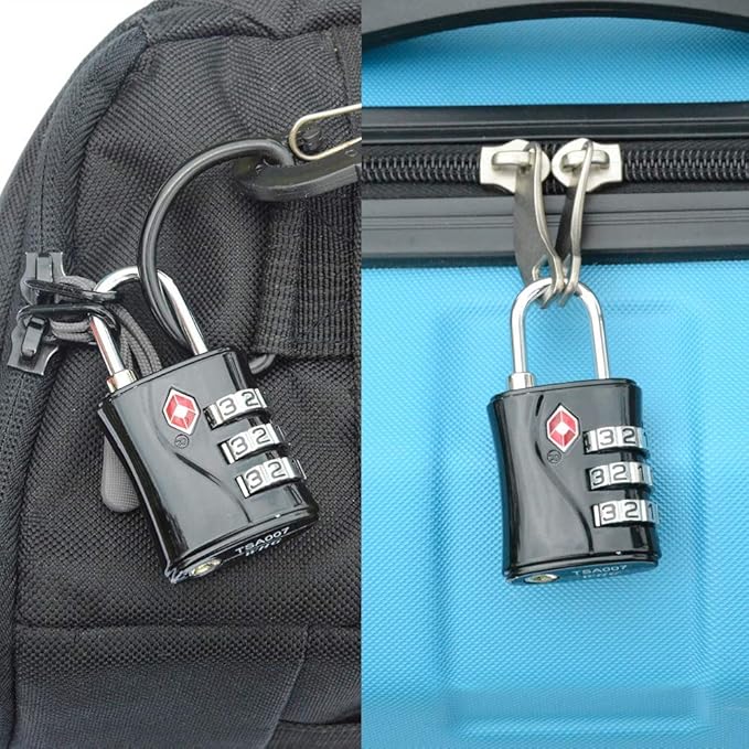 ZHEGE Luggage Lock TSA Approved, Small TSA Lock for Travel Suitcase, Backpack, Laptop Bag and Handbag - Easy to Set with Alloy Body (Black, 1 Pack)