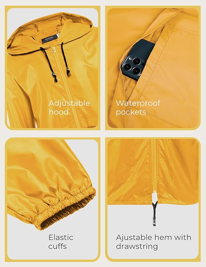 COOFANDY Mens Packable Rain Jacket Lightweight Waterproof Raincoat with Hood Outdoor Rain Gear Travel Hiking Cycling