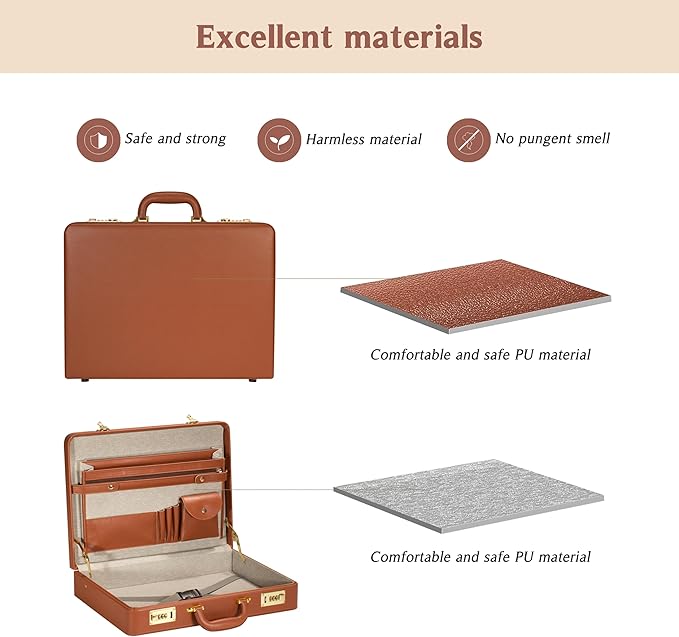 Briefcases for Men, Professional Leather Briefcase with Lock, Hard Shell Business Brief Case, Durable Executive Attache Case for Laptop Documents, Mens Hard Briefcase for Work Office Travel