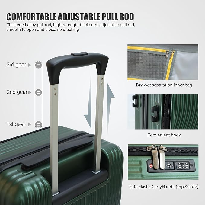 20-Inch Expandable Carry-on Luggage PC Hard Shell TSA Suitcase with Top Opening 360°Rolling Wheels Suitcase(GREEN)