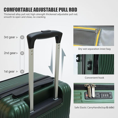20-Inch Expandable Carry-on Luggage PC Hard Shell TSA Suitcase with Top Opening 360°Rolling Wheels Suitcase(GREEN)