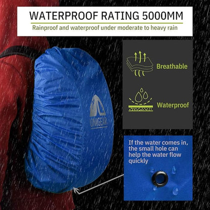 Unigear Backpack Rain Cover Waterproof Rating 5000mm Ultraportable and Durable with 2 Anti-Slip Buckle Strap, Integrated Carry Pouch Design (Blue, Meidum)