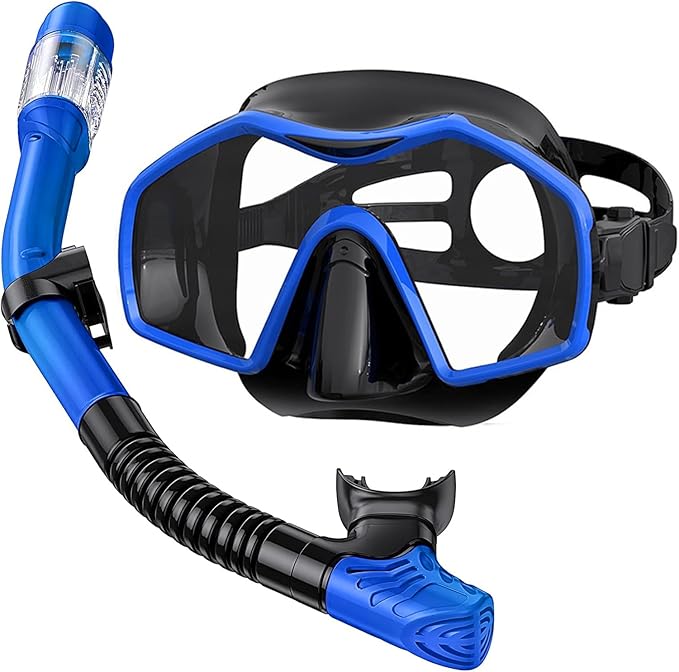 Snorkeling Gear for Adults,Dry-Top Snorkel Mask Set with Tempered Glass,Anti-Fog & Anti-Leak Panoramic Swim Mask,Adjustable Snorkel Kit with Carry Bag for Scuba Diving,Swimming,Travel