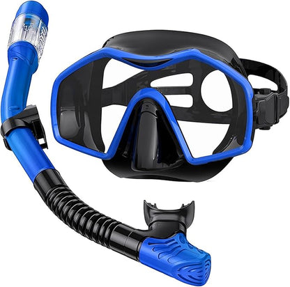 Snorkeling Gear for Adults,Dry-Top Snorkel Mask Set with Tempered Glass,Anti-Fog & Anti-Leak Panoramic Swim Mask,Adjustable Snorkel Kit with Carry Bag for Scuba Diving,Swimming,Travel