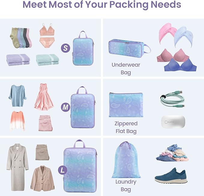 Cambond Compression Packing Cubes for Travel Women - Expandable Travel Bags Luggage Organizers Travel Essentials Compression Cubes for Travel Carry on Suitcases Organizer
