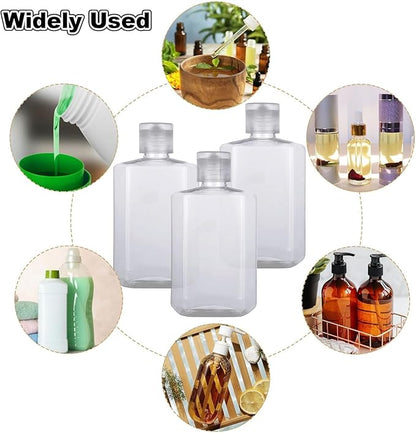 100PCS Mini Size Travel Bottles 2oz Travel Shampoo Plastic Empty Bottles, Refillable Cosmetic Containers with Flip Cap Clear Portable Small Bottles for Liquid, Lotions, Cream, Toner, Body Soap