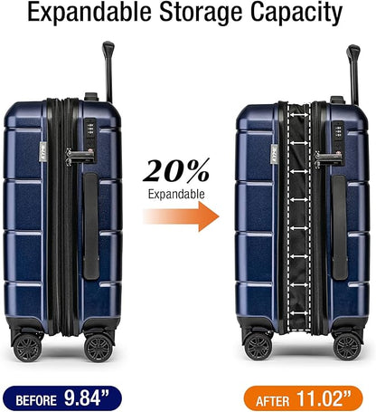 KYME Carry On Luggage 22x14x9 Airline Approved Hardshell 20 Inch Luggage With TSA Lock Carry On Suitcase with Wheels Small Travel Rolling Luggage with Cup Holder for Women Men Navy