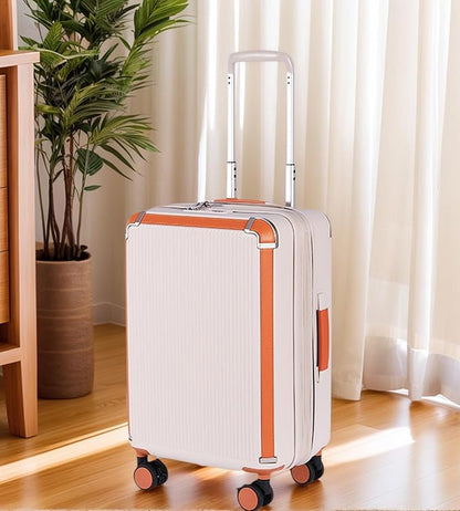 feilario 20in Hardshell Carry-On Luggage Lightweight Spinner Brake Wheels Suitcase with Zipper Closure, Airline Approved, TSA-Accepted Lock & Side Hooks (Beige (zipper closure), 20in)