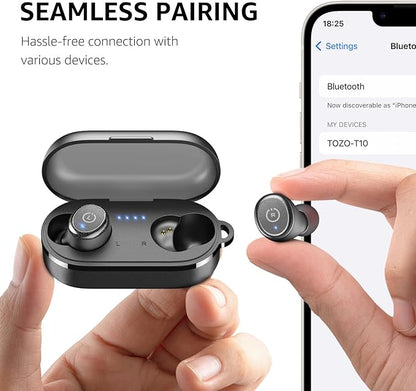 TOZO T10 Wireless Earbuds Bluetooth 5.3 Headphones, App Customize EQ, Ergonomic Design, 55H Playtime, Wireless Charging Case, IPX8 Waterproof Sound in-Ear Headset, New Version