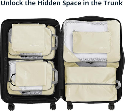 Compression Packing Cubes 10 Set, Compressible Space-Saving Packing Cubes for Travel - Compression Bags, Luggage Organizer, Travel Essentials for Women, Beige