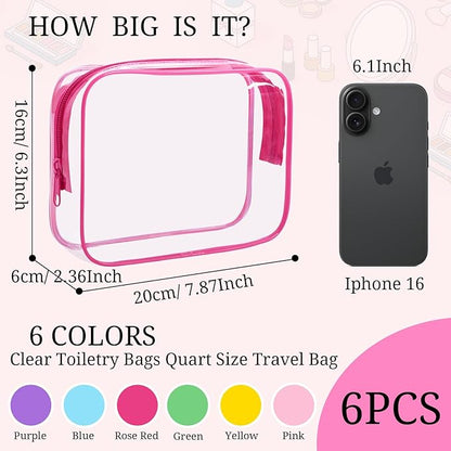 6 Pieces Clear Makeup Bags Bulk TSA Approved Toiletry Bag for Travel PVC Waterproof Clear Cosmetic Pouch with Zipper for Men and Women Carry-on Travel Essentials