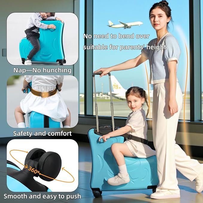 N-A Kids Ride On Suitcase with Wheels, Scooter Luggage for Toddlers Travel, Durable Children's Suitcase for Boys & Girls Ages 2-13 Years,20"