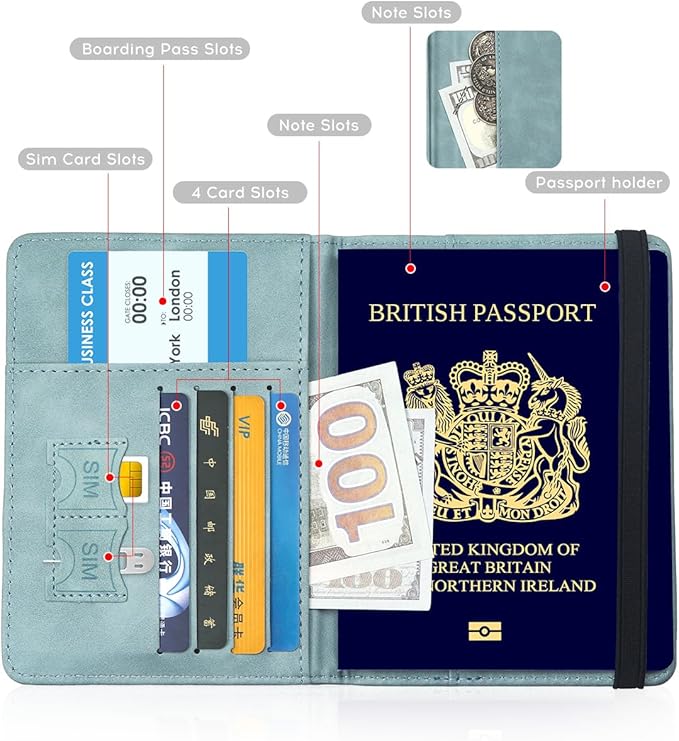 ILIYAH-Passport Cover-Passport Holder Travel Wallet-RFID Blocking Passport Case Travel Accessories Card Holder Wallet Unisex Travel Gifts(Blue)