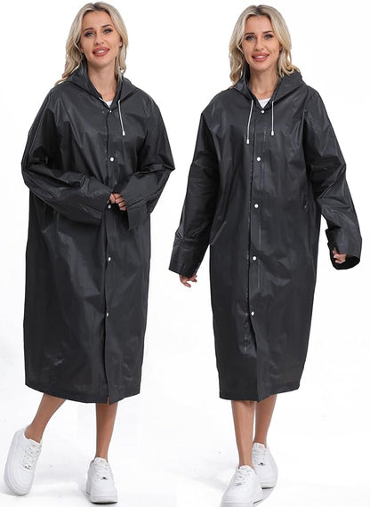 2-Pack Reusable Rain Ponchos for Adults, HOOMBOOM Raincoats Emergency for Women/Men with Drawstring and Sleeves