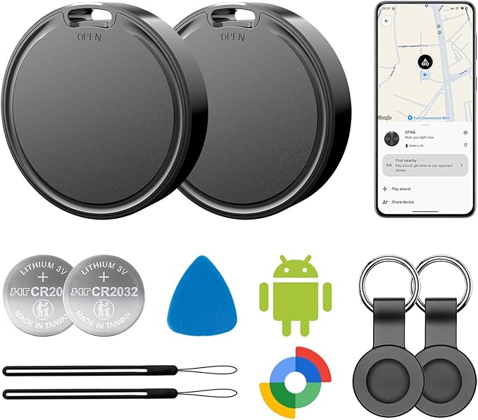 Air Tags for Android,Air Tags-2 Pack Android,Air Tracker Tags with 2 Case,2 Year Battery Life,Google Find Trackers for Google'S Find Hub App,IP65 Waterproof Luggage Tracker Tags for Keys,Suitcases