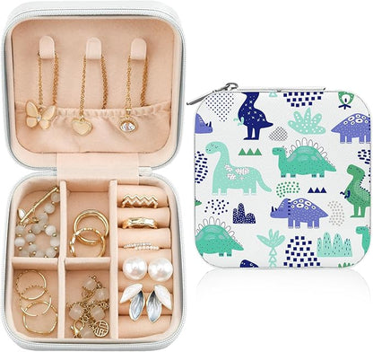 MAYCARI Jewelry Box with Cute Dinosaur Pattern Design, PU Leather Jewelry Travel Organizer Case-Rings/Earrings/Necklace Storage Box for Women Birthday Mom Friends Her Bridesmaids Girls s