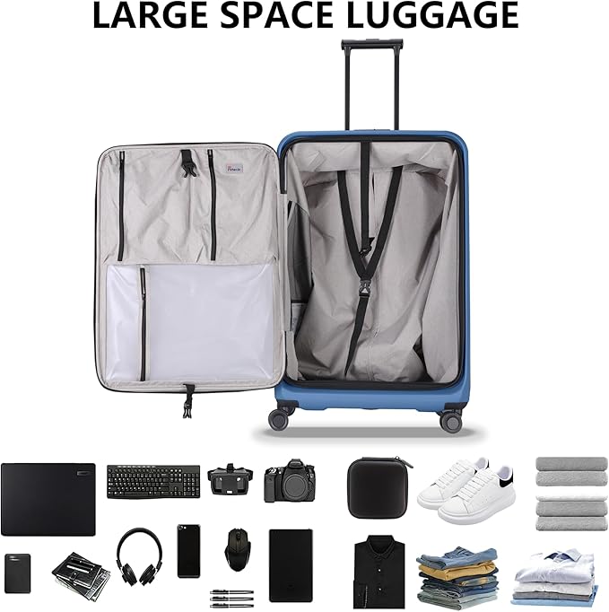 Luggage Sets 2 Piece, Carry On Luggage with Front Pocket & USB Port and 28 Inch Expandable Checked Luggage, Hybrid Soft Front & Hard Shell Suitcases with Spinner Wheels & TSA Lock, Blue