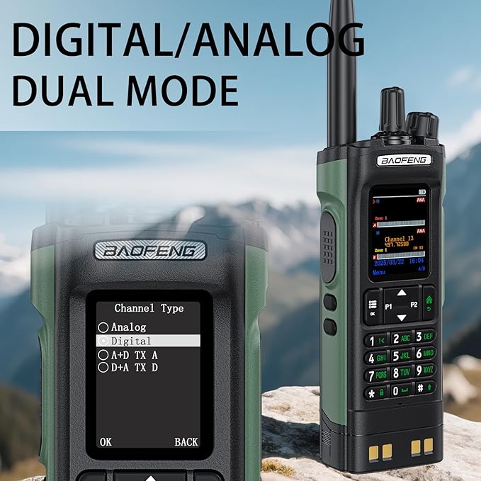 BAOFENG dm32, dmr Radio Handheld USB-C Charging GPS 10W walkie Talkie Long Range,Emergency Rescue & Outdoor Sports dm-32uv Radio (1 Pack Green+Back Clip)