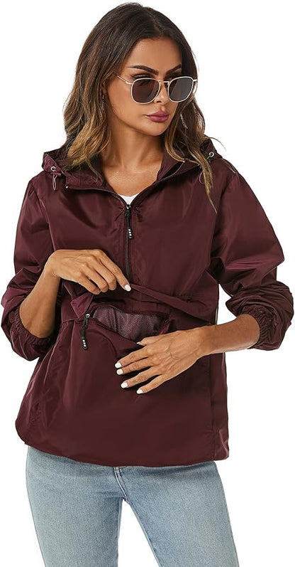 Avoogue Womens Rain Jacket with Hood,Pullover,Packable,Lightweight,Windbreaker,Waterproof,Breathable.