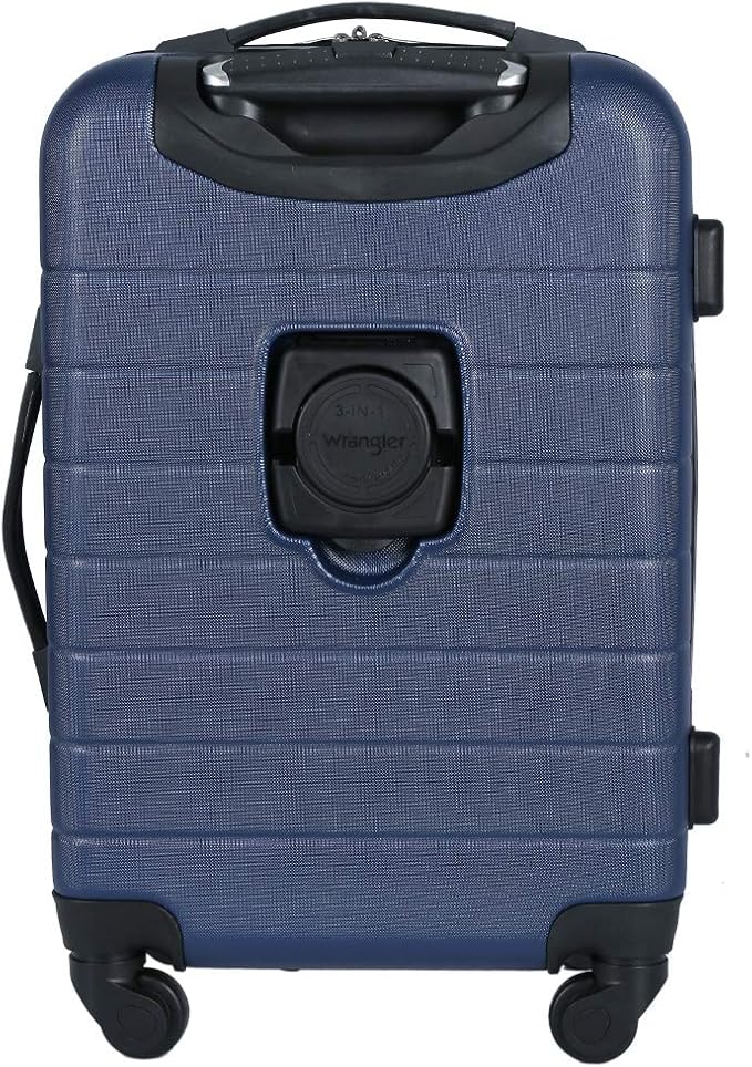 Wrangler Smart Luggage Set with Cup Holder and USB Port, Navy Blue, 3 Piece