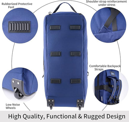80L Rolling Duffel Bag with Wheels,Rolling Garment Bag,Military Tactical Wheeled Foldable Backpack For Deployment Traveling Camping Sporting (Blue+Drawstring bag)
