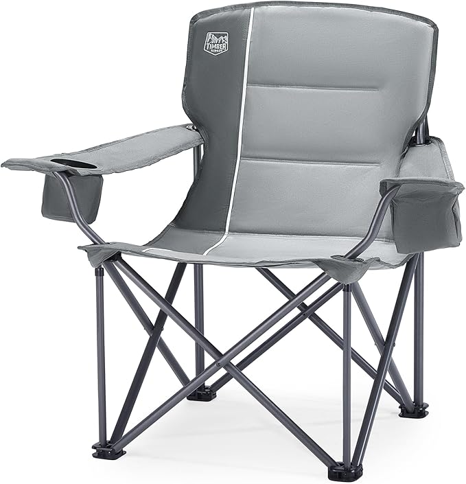 Timber Ridge 550 LBS Oversized Folding Camping Chair for Adults, Heavy Duty with Cup Holder Side Pocket for Camping, Lawn, Picnic, Grey