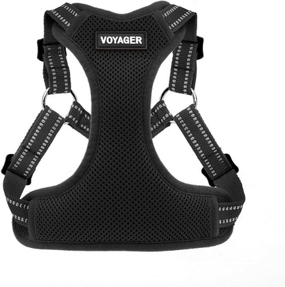 Best Pet Supplies Voyager Mesh Dog Breathable Harness Reflective Stitching, All Weather Adjustable for Walking Training, or Running - Heavy Duty & Durable, Harness (Black), S