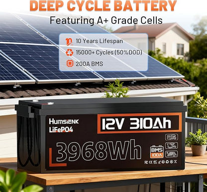 12V 300Ah (310Ah) LiFePO4 Lithium Battery – Max. 3968Wh, 15000+ Deep Cycle Battery 100A BMS, Low-Temp Cut off | A+ Grade Cells for Marine, Trolling Motor, Off-Grid Home Energy Storage, Van Life-2 PACK