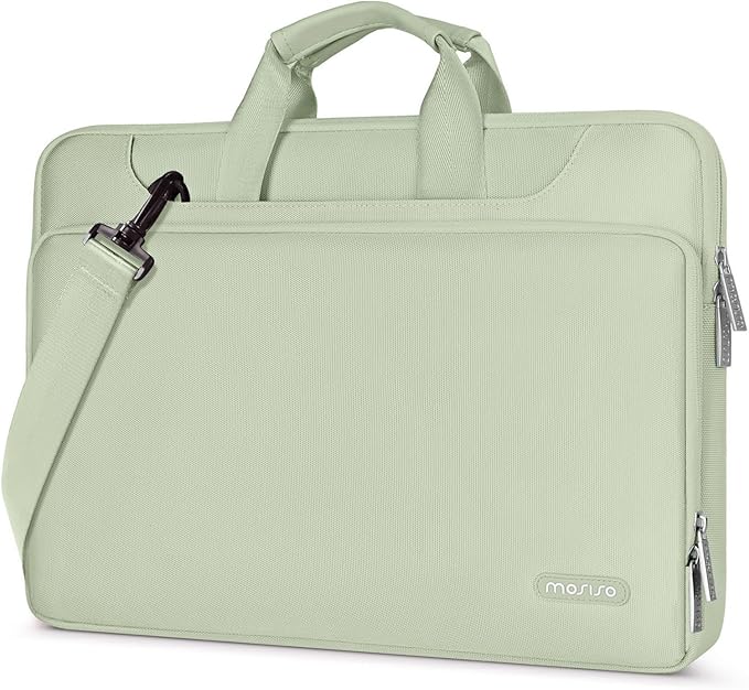 MOSISO 360 Protective Laptop Shoulder Bag Compatible with MacBook Air 15 M4 A3241 M3 A3114 M2 A2941/Pro 16 inch M4 M3 M2 M1, 15-15.6 inch Notebook,Matching Color Sleeve with Belt, Sage Green