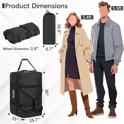 116L Foldable Rolling Duffel Bag with 3 Wheels And Handle, 30 inch Large Travel Duffle Bag for Travel, Camping, Outdoors